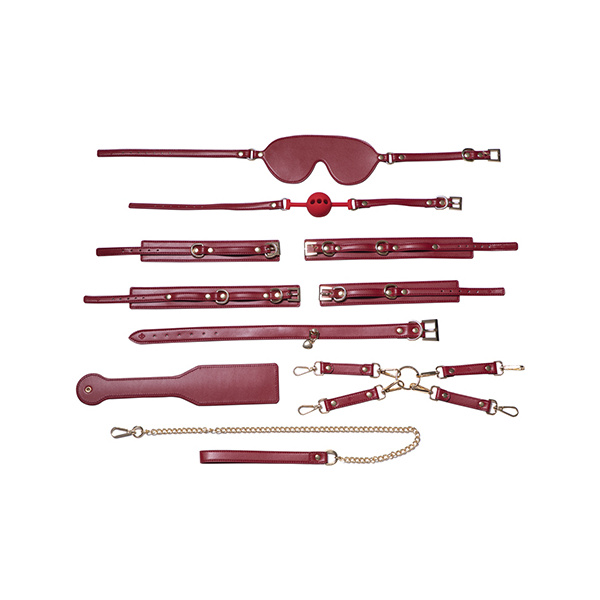 Kinky Play Box Red Passion 8 pc Set Bondage Kit - Red