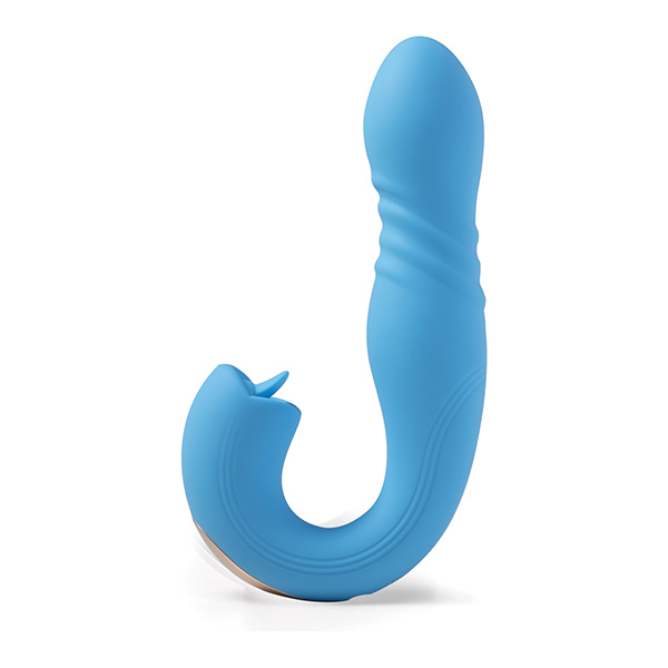 Joi App Controlled Thrusting G-Spot Vibrator & Clit Licker - Blue