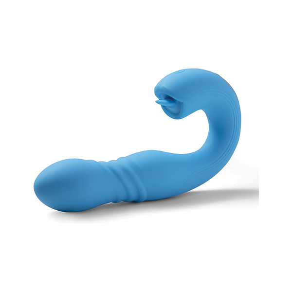 Joi App Controlled Thrusting G-Spot Vibrator & Clit Licker - Blue - Image 4