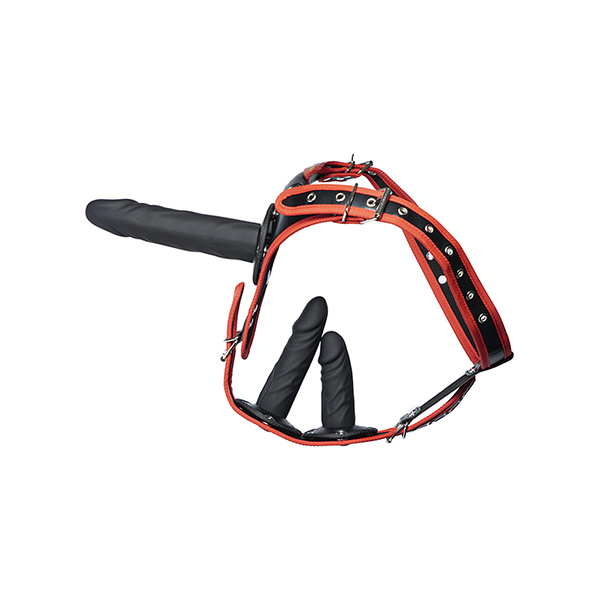 Kinky Play Box Triple Thrill Strap-On Harness Kit - Black-Red