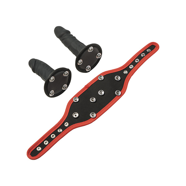 Kinky Play Box Triple Thrill Strap-On Harness Kit - Black-Red - Image 4