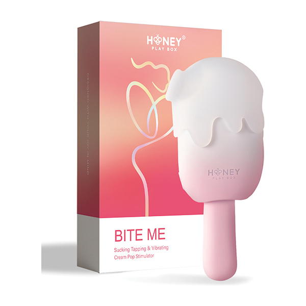 Bite Me Sucking, Tapping & Vibrating Cream Pop Stimulator - Pink-White - Image 3