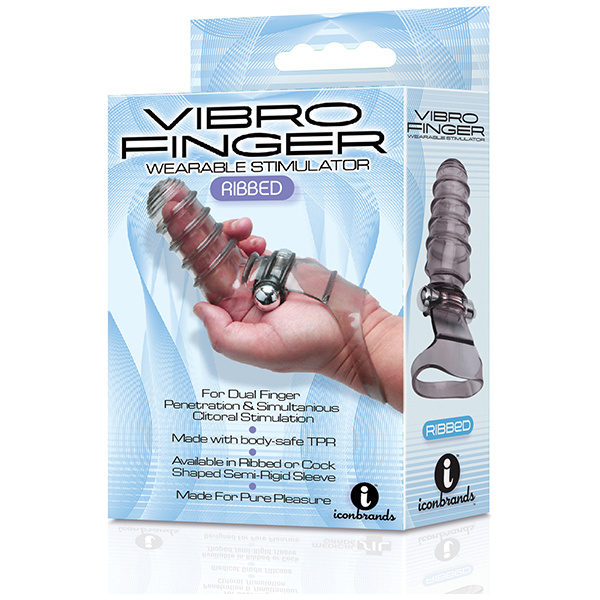 The 9's Vibrofinger Ribbed Finger Massager - Grey