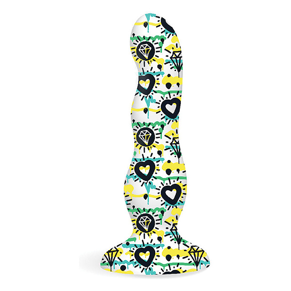 Collage Diamonds & Hearts Curvy Silicone Dildo - Image 2