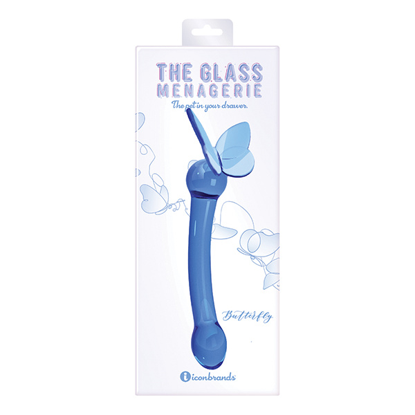 Glass Menagerie Butterfly Glass G Spot Dildo - Dark Blue