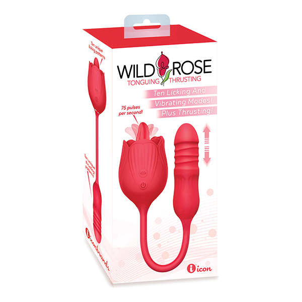 Wild Rose Licking & Thrusting Vibrator - Red