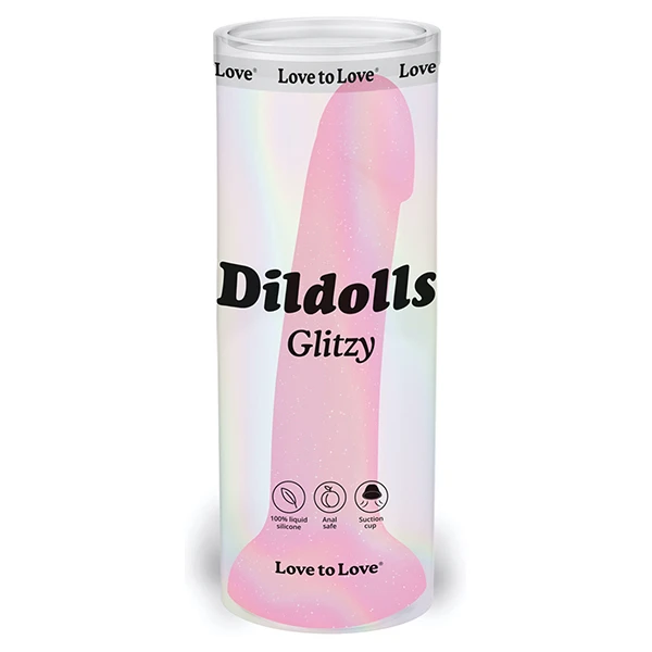 Love to Love Curved Suction Cup Dildolls Glitzy - Glitter Pink