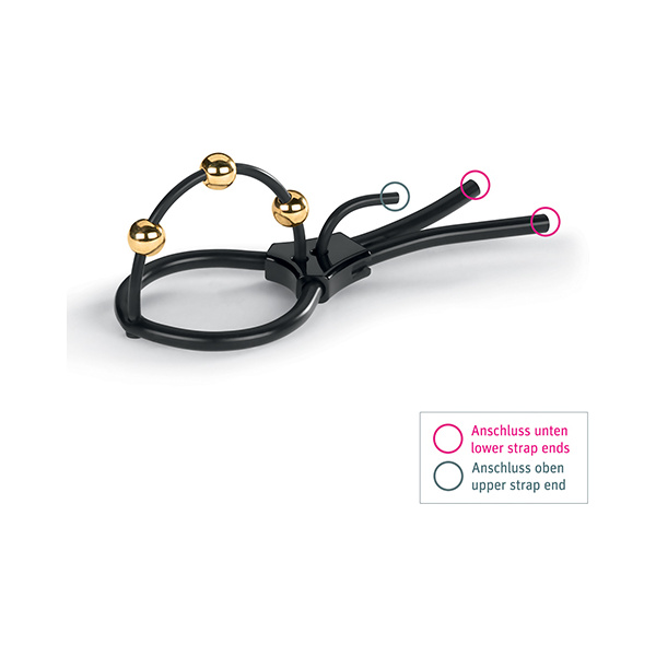 Mystim Pearly Pete Corona Strap w-Gold Balls - Black - Image 5