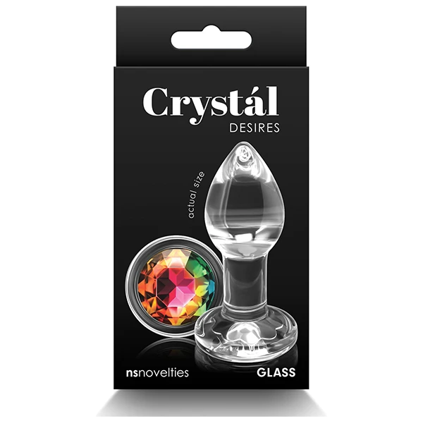 Crystal Desires Glass Round Gem Butt Plug - Rainbow