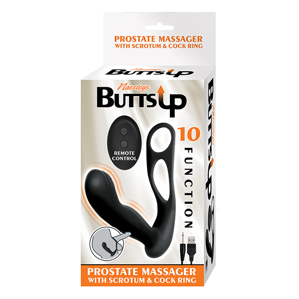 Butts Up Prostate Massager w-Scrotum & Cockring - Black