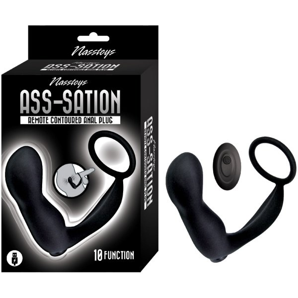 Ass-station Contoured Anal Plug w-Remote - Black