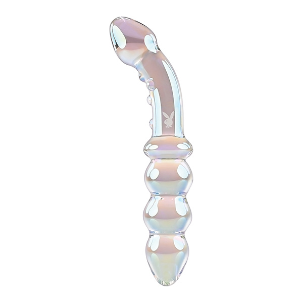 Playboy Pleasure Jewels Double Glass Dildo w-Anal Beads - Clear - Image 3