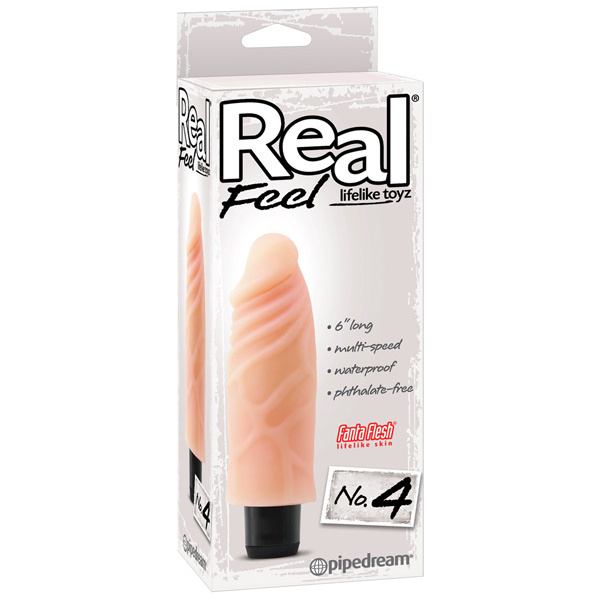 Real Feel No. 4  Long 6" Vibe Waterproof - Multi-speed Flesh