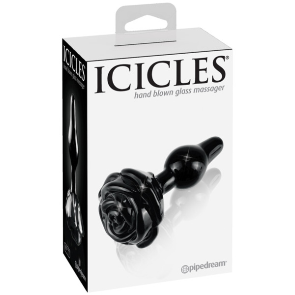 Icicles No. 77 Hand Blown Glass Rose Butt Plug - Black