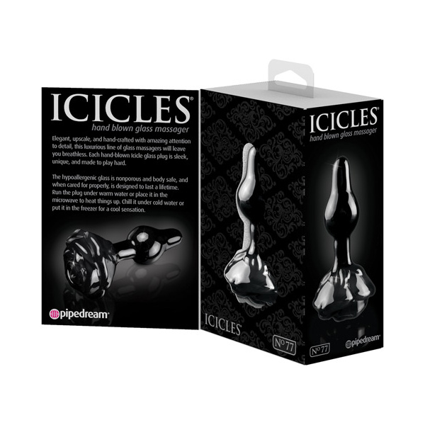 Icicles No. 77 Hand Blown Glass Rose Butt Plug - Black - Image 3