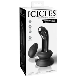 Icicles No. 84 Hand Blown Glass Vibrating Butt Plug w-Remote - Black