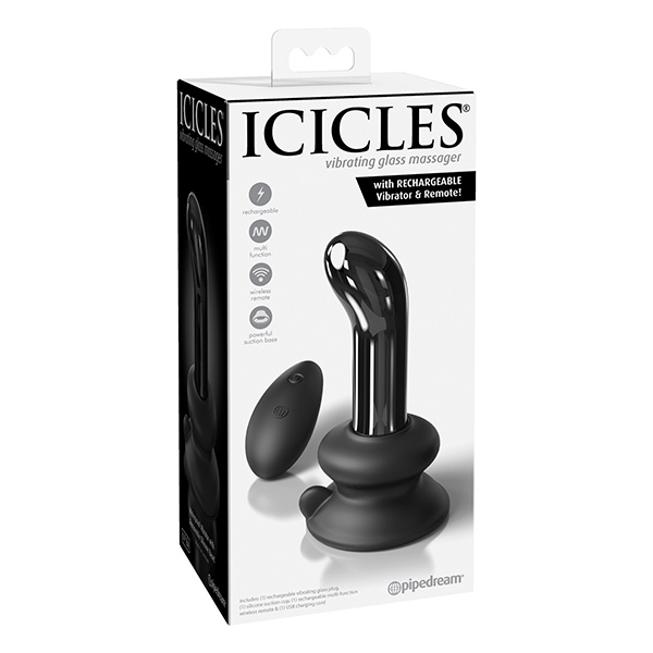 Icicles No. 84 Hand Blown Glass Vibrating Butt Plug w-Remote - Black