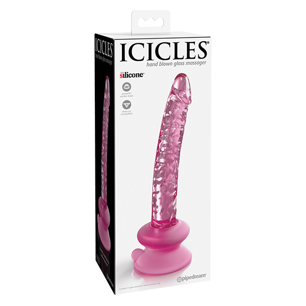 Icicles No. 86 Hand Blown Glass Massager w-Suction Cup - Pink