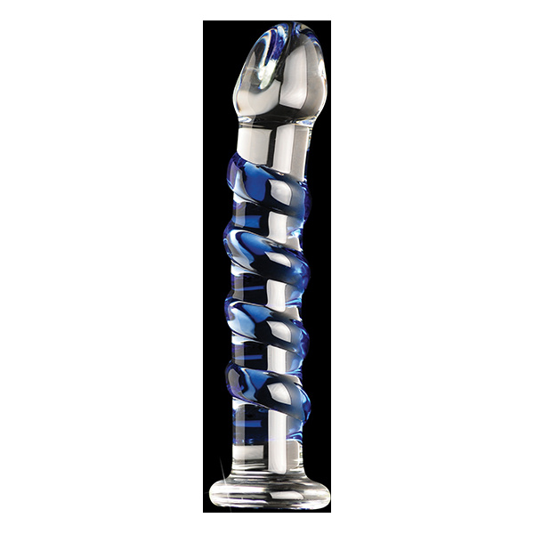 Icicles No. 5 Hand Blown Glass Massager - Clear w-Blue Swirls - Image 5