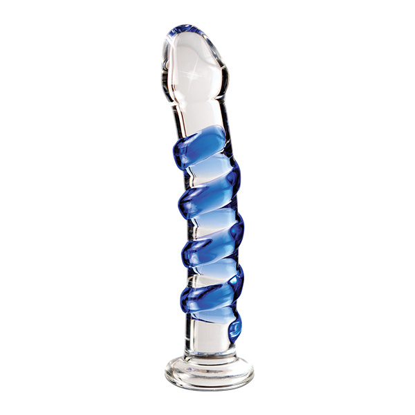 Icicles No. 5 Hand Blown Glass Massager - Clear w-Blue Swirls - Image 3