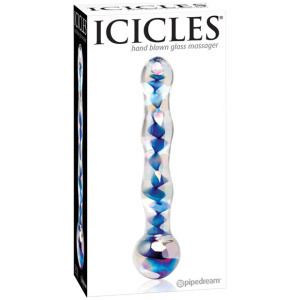 Icicles No. 8 Hand Blown Glass Massager - Clear w-Inside Blue Swirls