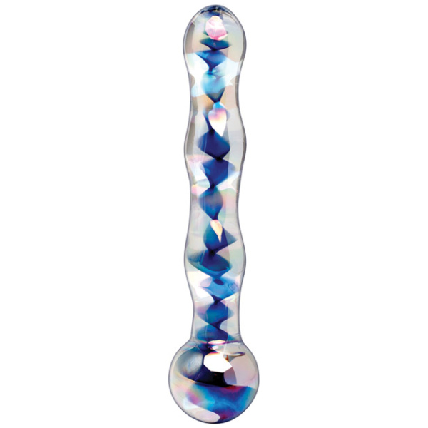 Icicles No. 8 Hand Blown Glass Massager - Clear w-Inside Blue Swirls - Image 3