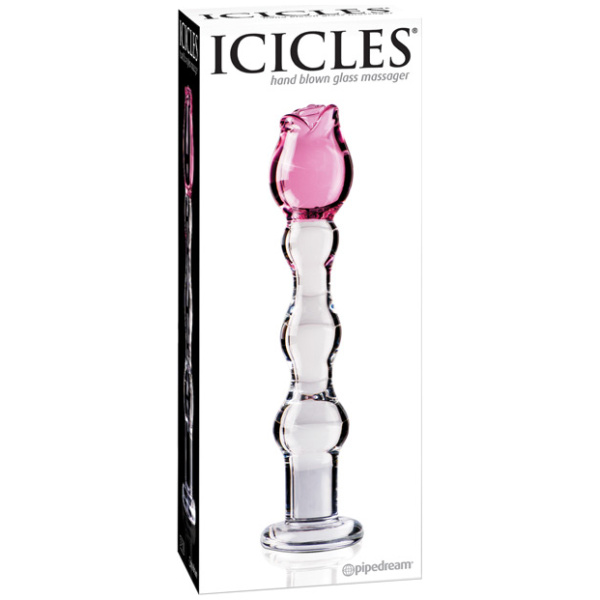 Icicles No. 12 Hand Blown Glass Massager - Clear w-Rose Tip