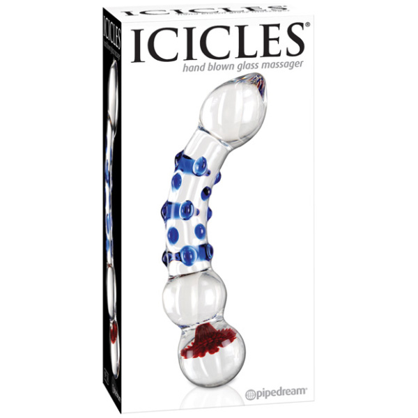 Icicles No. 18 Hand Blown Glass Massager - Clear w-Blue Knobs