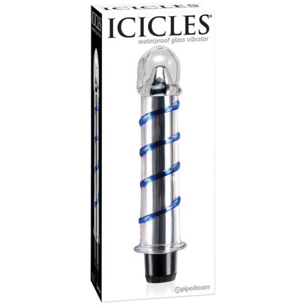 Icicles No. 20 Hand Blown Glass Vibrator Waterproof - Clear w-Blue Swirls