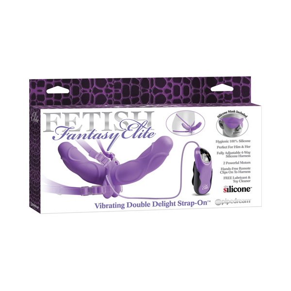 Fetish Fantasy Elite Vibrating Double Delight Strap On - Purple