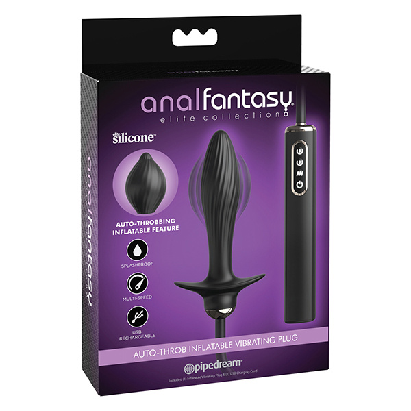 Anal Fantasy Elite Collection Auto Throb Inflatable Vibrating Plug - Black