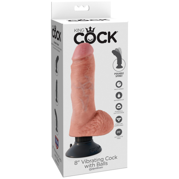King Cock 8" Vibrating Cock w-Balls - Flesh