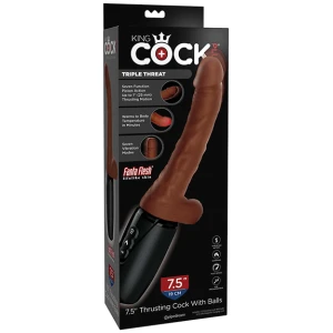 King Cock Plus Thrusting, Warming & Vibrating  7.5" Triple Threat Dong - Brown