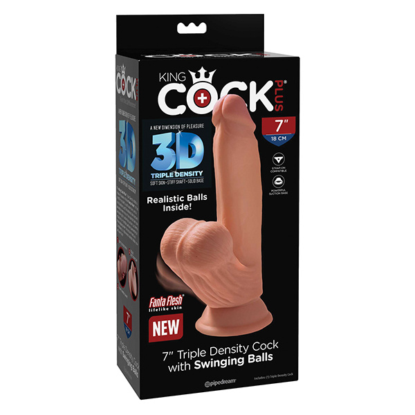 King Cock Plus 7" Triple Density Cock w-Swinging Balls - Tan