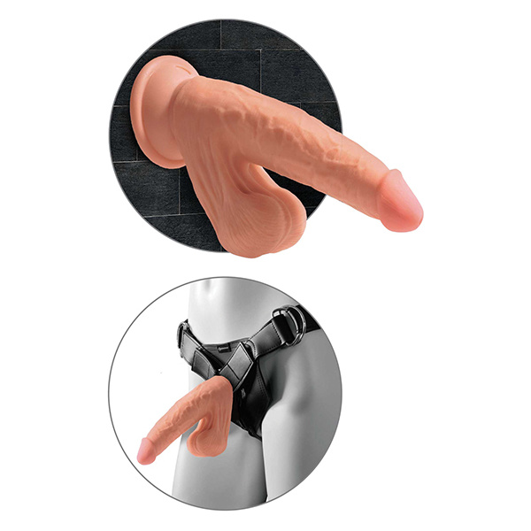 King Cock Plus 7" Triple Density Cock w-Swinging Balls - Tan - Image 3