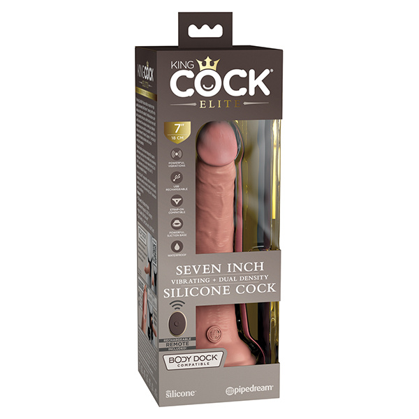 King Cock Elite 7" Dual Density Vibrating Silicone Cock W/remote