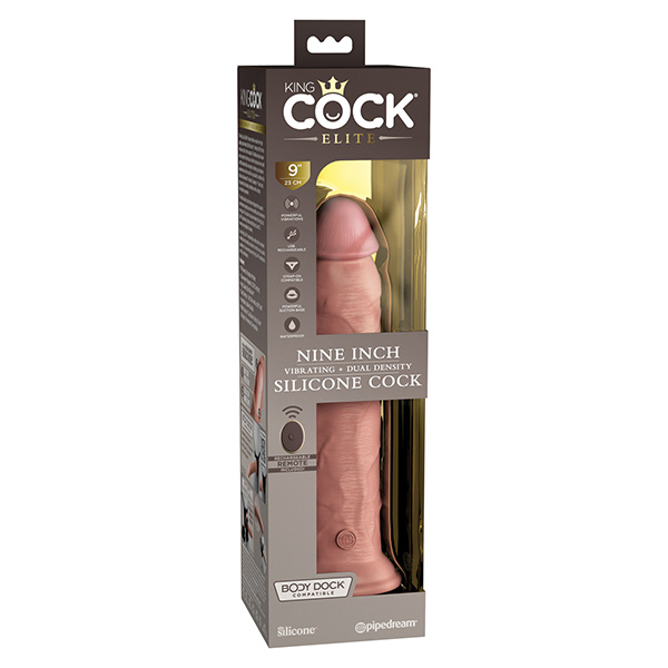 King Cock Elite 9" Dual Density Vibrating Silicone Cock W/remote