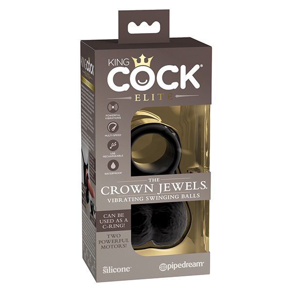 King Cock Elite The Crown Jewels Vibrating Swinging Balls - Black