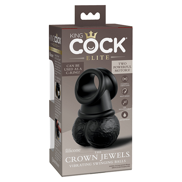 King Cock Elite The Crown Jewels Vibrating Swinging Balls - Black - Image 3