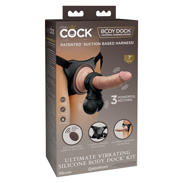 King Cock Elite Ultimate Vibrating Silicone Body Dock Kit w-Remote