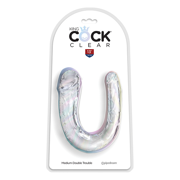 King Cock Clear Medium Double Trouble Dildo - Clear