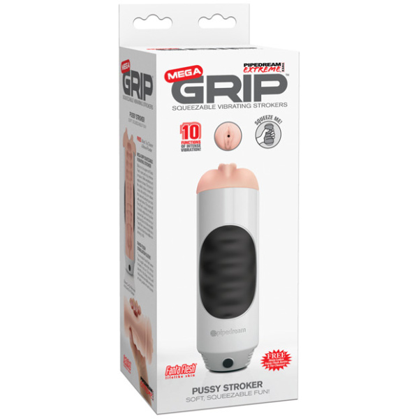 PDX Extreme Mega Grip Squeezable Vibrating Strokers - Pussy