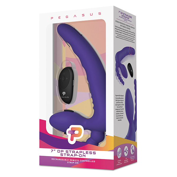 Pegasus 7" Strapless Strap On w-Remote - Purple