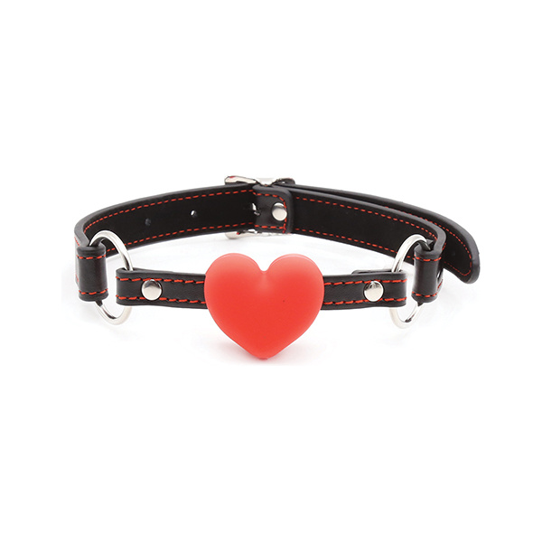 Plesur Heart Ball Gag w-Red Hearts - Black