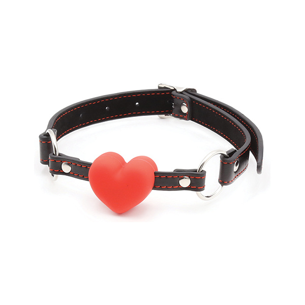 Plesur Heart Ball Gag w-Red Hearts - Black - Image 4