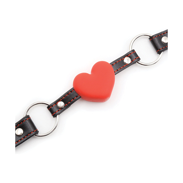 Plesur Heart Ball Gag w-Red Hearts - Black - Image 3