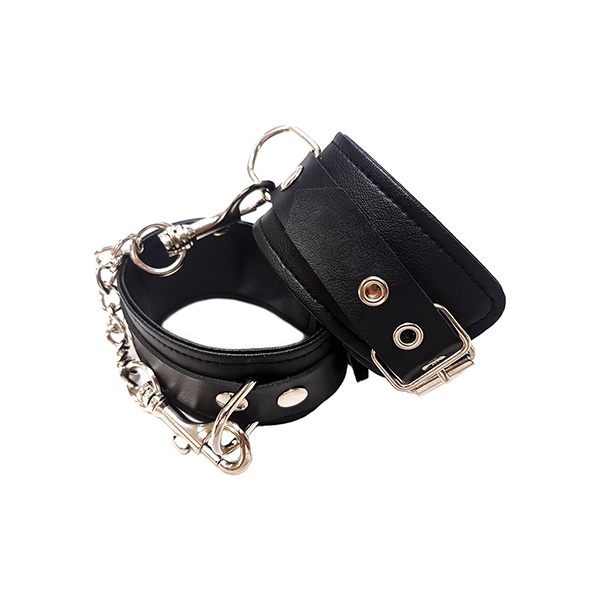 Rouge Fetish Play Vegan Leather Wrist Cuffs - Black - Image 2