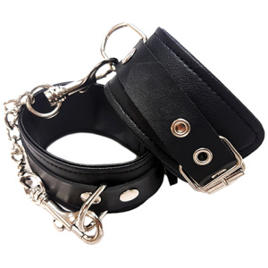 Rouge Fetish Play Vegan Leather Wrist Cuffs - Black