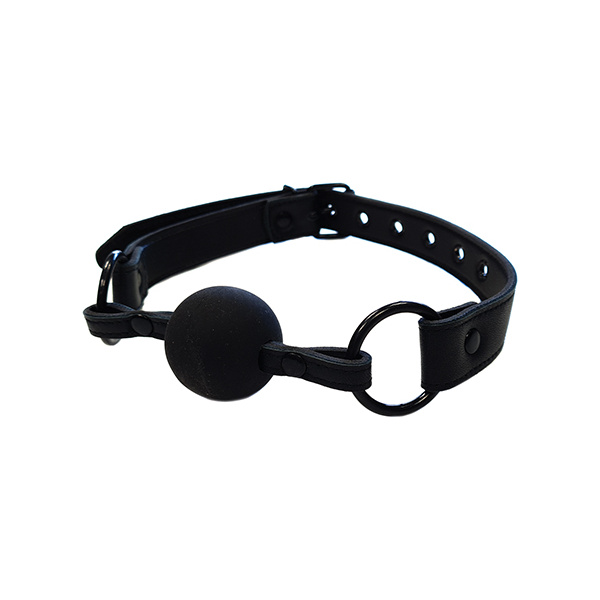 Rouge Leather Ball Gag - Black with Black