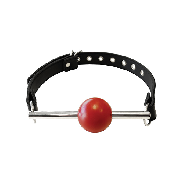 Rouge Leather Ball Gag with Stainless Steel Rod and Removable Ball - Black with Red